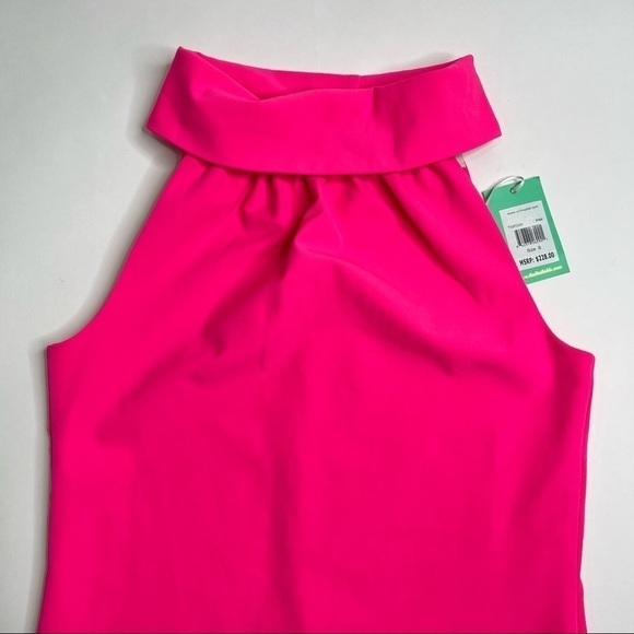 NEW Sail To Sable Barbie Pink 60s Retro Button Cowl Neck Sleeveless Mini Dress - Picture 3 of 15